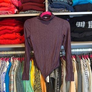 Express purple/metallic threads long sleeve turtleneck bodysuit size XS NWT